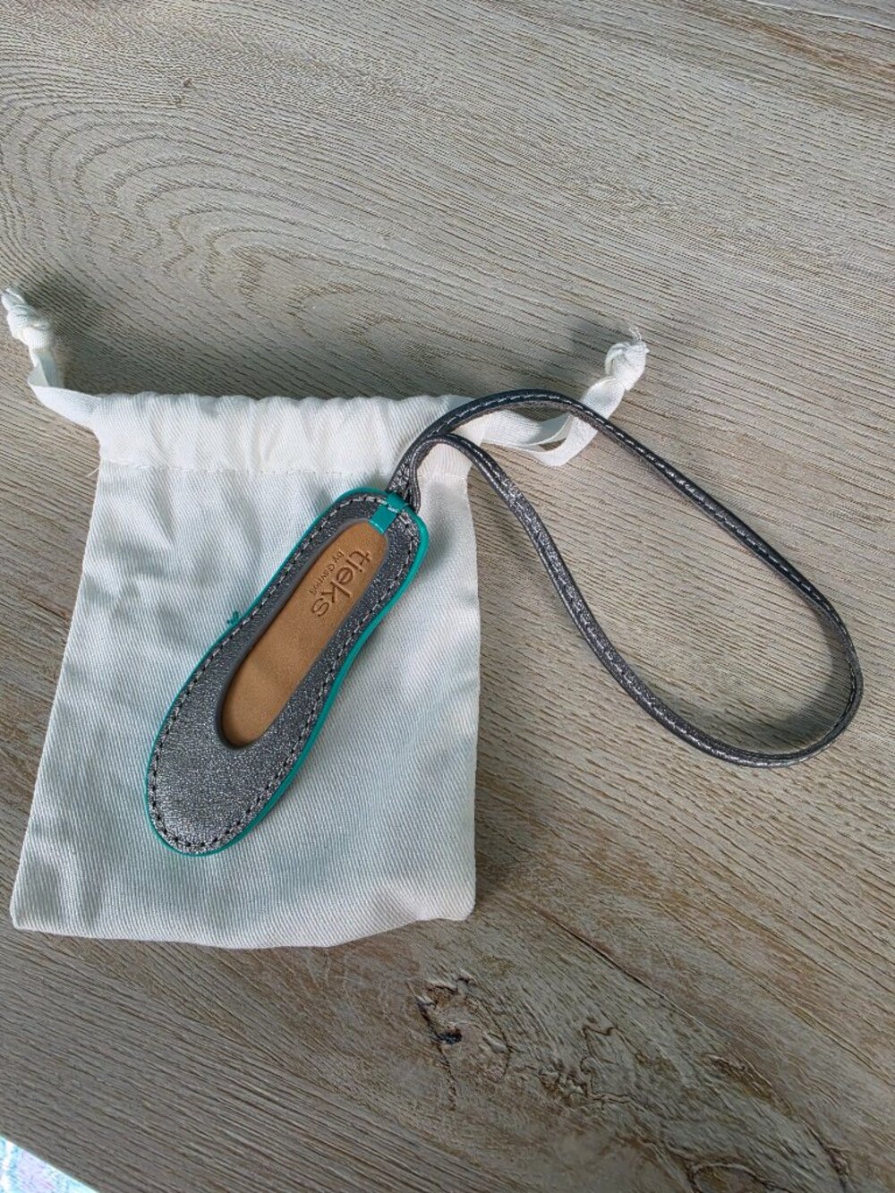 Tieks Shoe Shaped Bag Charm/Ornament in Metallic Pewter
